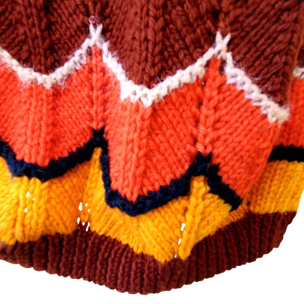 Vintage 70s Hand Knit Vest Retro Orange Chevron Sleeveless Sweater Hippie Boho M - Picture 7 of 11